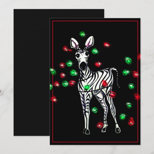 Vakantige Zebra, rode, groene kerstinktlichten Feestdagenkaart (Voorkant / Achterkant)