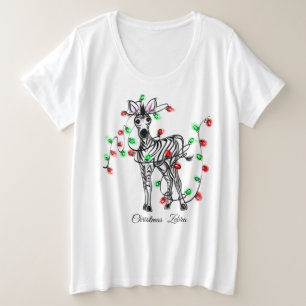Vakantige Zebra, rode, groene kerstinktlichten Grote Maat T-shirt