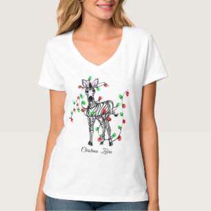 Vakantige Zebra, rode, groene kerstinktlichten T-shirt
