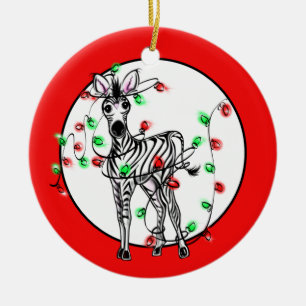 Vakantige Zebra, rode groene touwlichten Keramisch Ornament