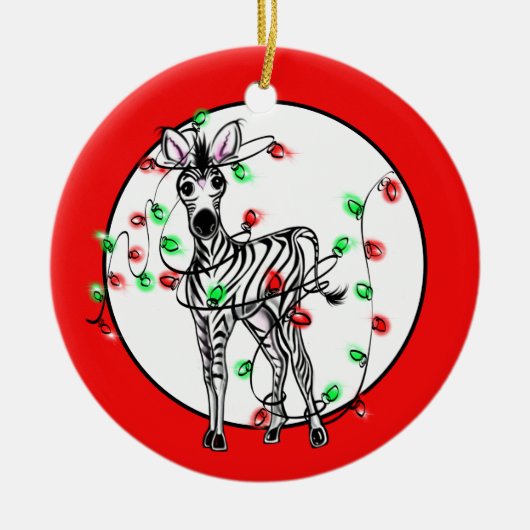 Vakantige Zebra, rode groene touwlichten Keramisch Ornament (Voorkant)