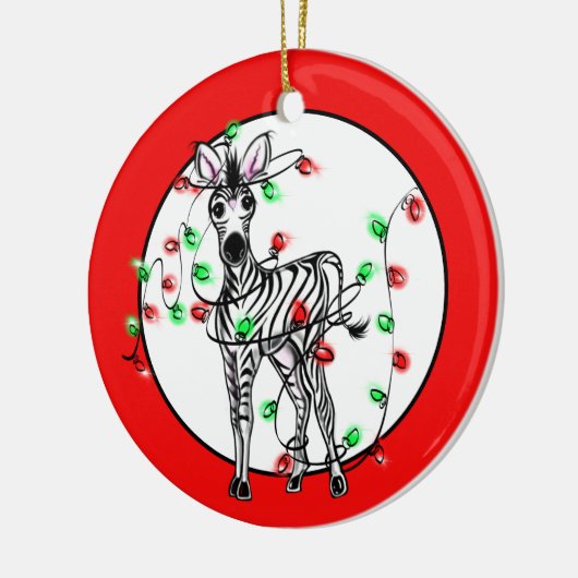 Vakantige Zebra, rode groene touwlichten Keramisch Ornament (Links)