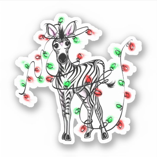 Vakantige Zebra, rode groene touwlichten Sticker (Voorkant)