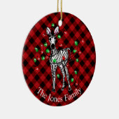 Vakantige Zebra, rode tartan, kronkelende lichten Keramisch Ornament (Rechts)