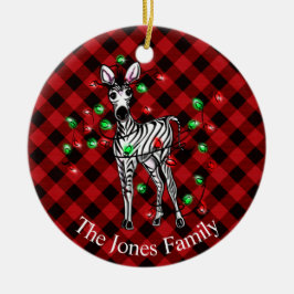 Vakantige Zebra, rode tartan, kronkelende lichten Keramisch Ornament