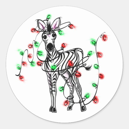 Vakantige Zebra, rode tartan, kronkelende lichten Ronde Sticker (Voorkant)