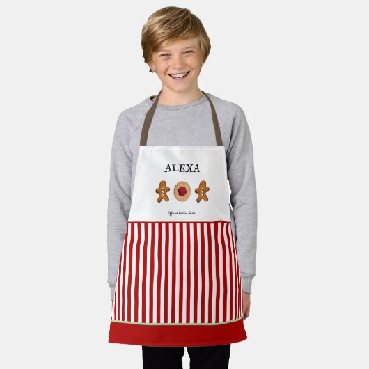 Vakbakkerskoekjes rood en witte Kinder stripe Apro Schort (Gedragen)