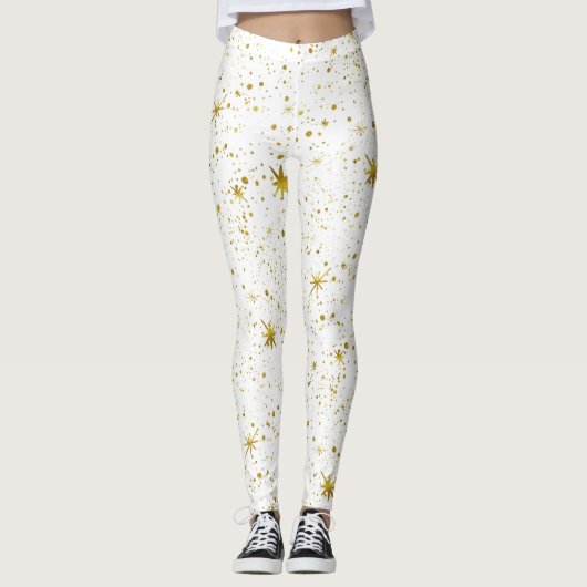 Vakbakkersvlek - Witte en gouden kerststerren Leggings (Voorkant)