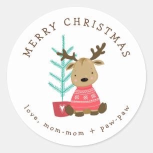 Vakbakketstickers, labels, schattige rendieren + b ronde sticker