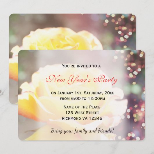 Vakdag fancy gele rozenbloem Nieuwjaar feest Kaart (Voorkant / Achterkant)