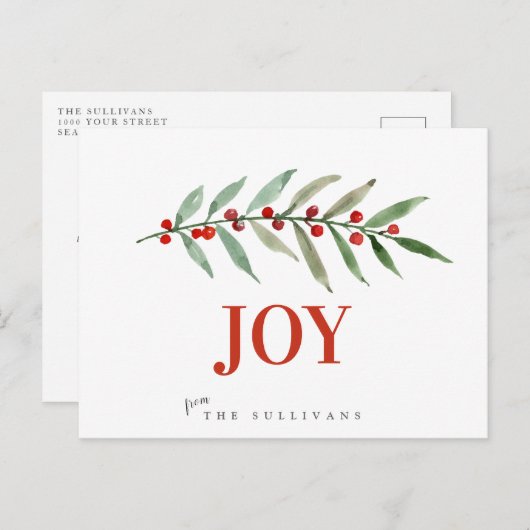 Vakfeestdag kerstfeest JOY Winter Berry Briefkaart (Voorkant / Achterkant)