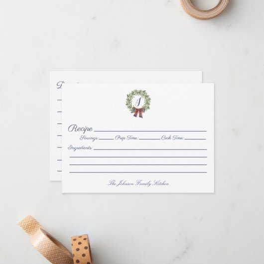 Vakfeestdag kerstmis met groot monogram notitiekaartje (Voorkant / Achterkant in situ)