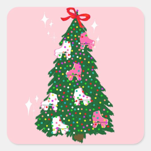 Vakfeestdag kerstrolschaatsen Schaats kerstmis Vierkante Sticker (Voorkant)