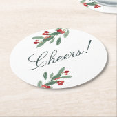 Vakkazen Waterverf Berries en bladeren Ronde Kartonnen Onderzetter (Gebogen)