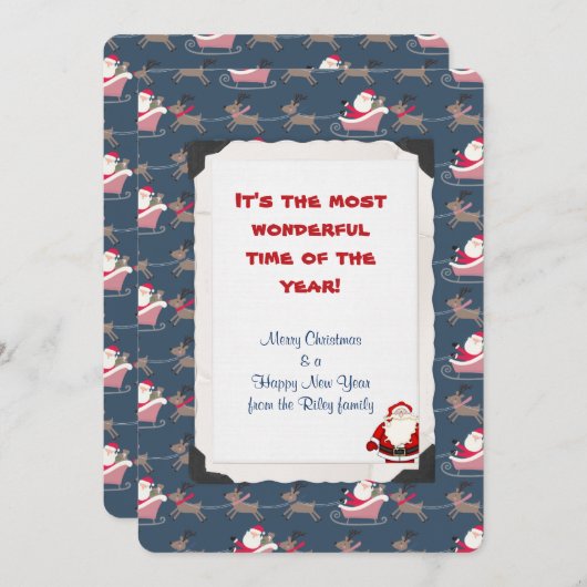 Vakkelende kerstman met rendieren en slee feestdagenkaart (Voorkant / Achterkant)