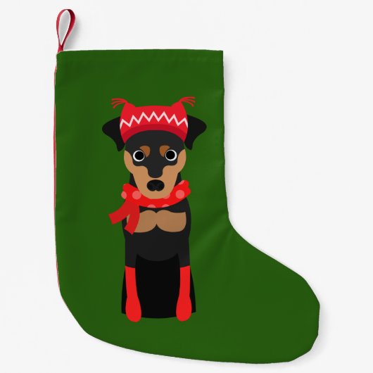 Vakkelkap Pinscher-kerststop Kleine Kerstsok (Voorkant)