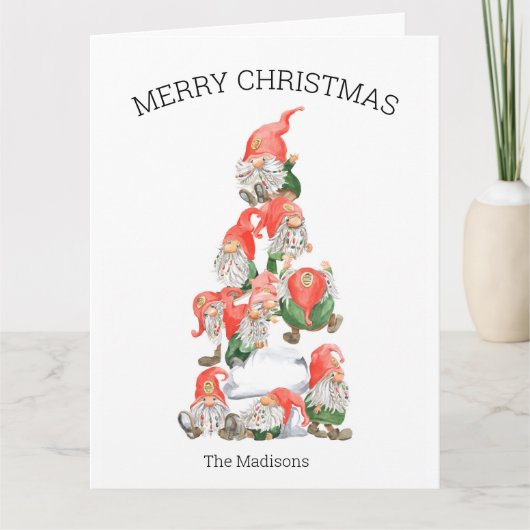 Vakkerfeest Funny Gnomes Tree Holiday Kaart (Voorkant)