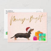 Vakkerfeestdag Dog Dachshund Merry Bright Briefkaart (Voorkant / Achterkant)