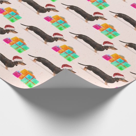 Vakkerfeestdag Dog Dachshund Merry Bright Cadeaupapier (Hoek)