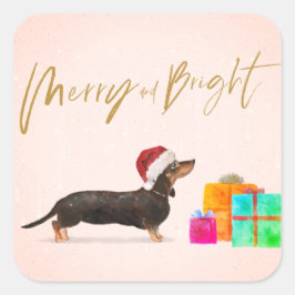 Vakkerfeestdag Dog Dachshund Merry Bright Vierkante Sticker