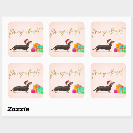 Vakkerfeestdag Dog Dachshund Merry Bright Vierkante Sticker (Vel)