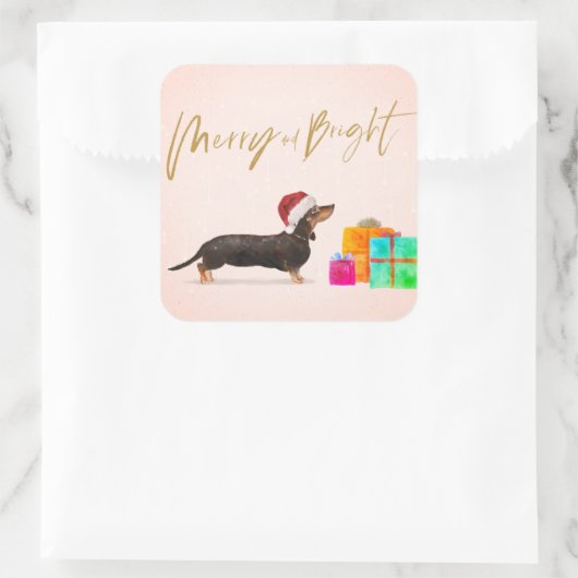 Vakkerfeestdag Dog Dachshund Merry Bright Vierkante Sticker (Tas)