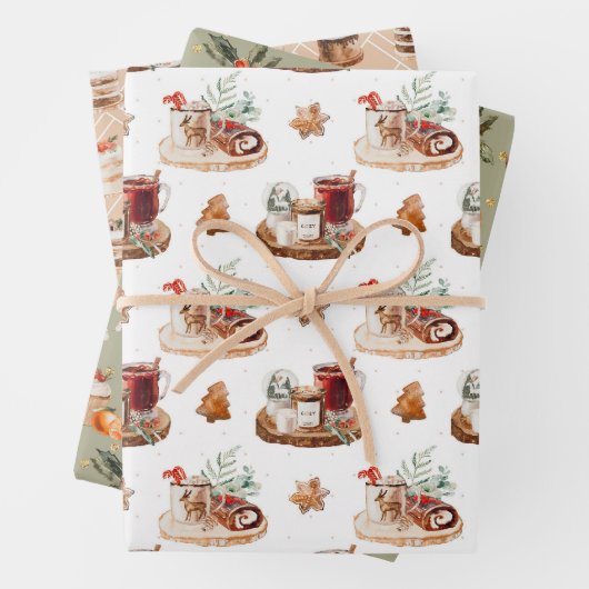 Vakkerfeestdag en feestdag met luitige kerstgerech inpakpapier vel (In situ)