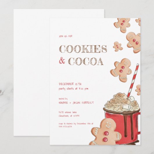 Vakkerfeestjes en cacao-uitnodigingen kaart (Voorkant / Achterkant)