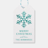 Vakkerkerkerstak Turquoise Glitter Snowflake Cadeaulabel (Voorkant)