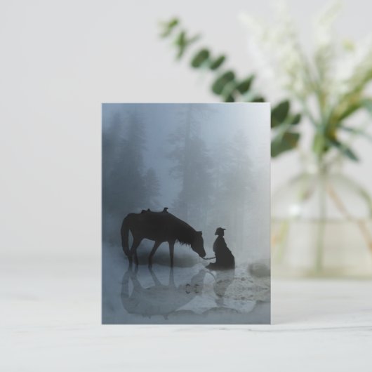 Vakkerkerkerstcowboy en paarden briefkaart (Staand voorkant)