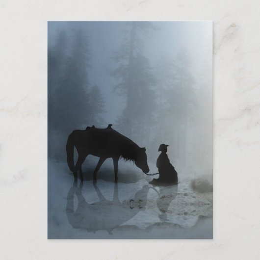 Vakkerkerkerstcowboy en paarden briefkaart (Voorkant)