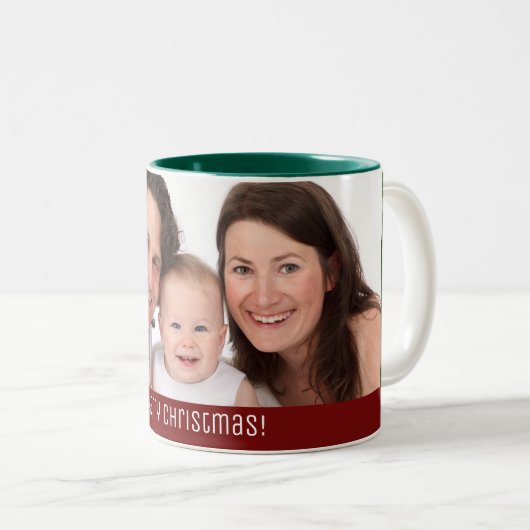 Vakkerkerstfamilie 1 Foto met naam toevoegen Tweekleurige Koffiemok (Voorkant rechts)
