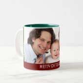Vakkerkerstfamilie 1 Foto met naam toevoegen Tweekleurige Koffiemok (Voorkant links)