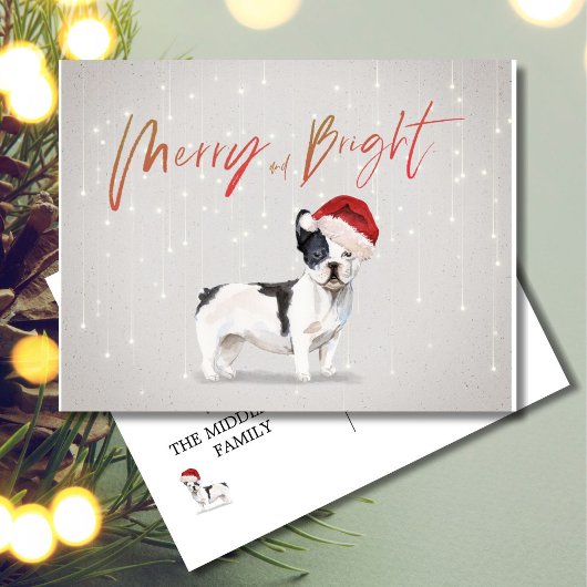 Vakkerkerstfeest Franse Bull Dog Merry Bright Briefkaart