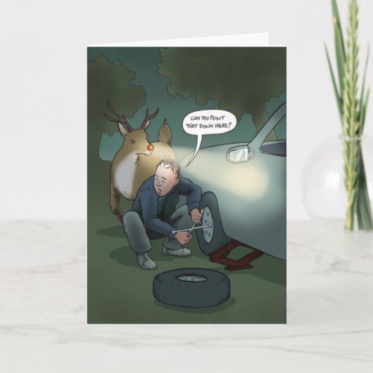 Vakkerkerstfeest Rudolph Flat Tire Wenskaart Kaart (Voorkant)