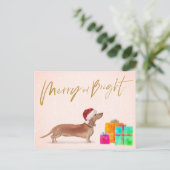 Vakkerkerstfeestdag Dachshund Dog Merry Bright Briefkaart (Staand voorkant)