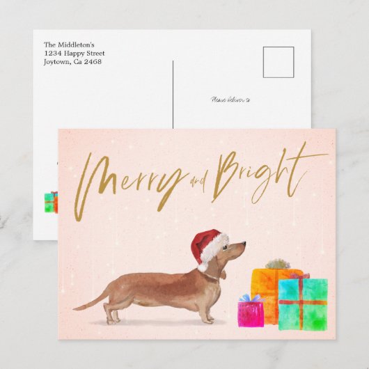 Vakkerkerstfeestdag Dachshund Dog Merry Bright Briefkaart (Voorkant / Achterkant)
