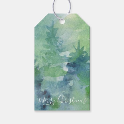 Vakkerkerstfeestdagen Waterverf Abstracte pijnbome Cadeaulabel (Voorkant)