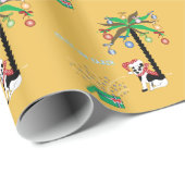 Vakkerkersthond met kerstmis en kerstmis met kerst cadeaupapier (Rol Hoek)