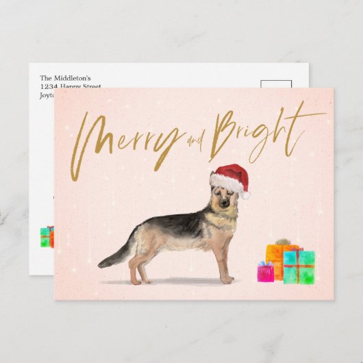 VakkerKerstmis: Shepherd Dog Merry Bright Briefkaart (Voorkant / Achterkant)