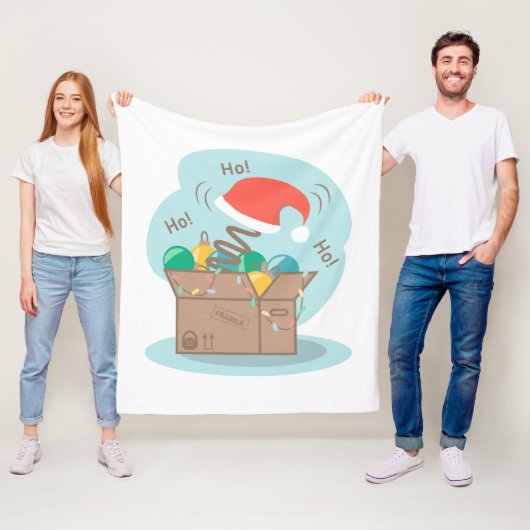 Vakkist met kerstversiering en kersthoed fleece deken (In situ)