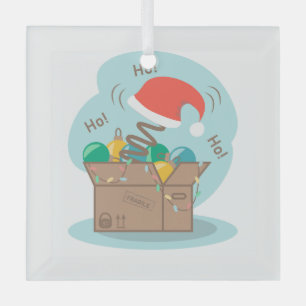 Vakkist met kerstversiering en kersthoed glas ornament