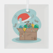 Vakkist met kerstversiering en kersthoed glas ornament (Achterkant)