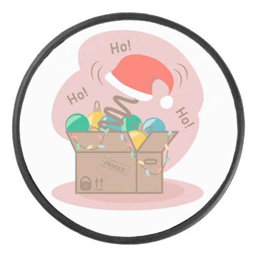 Vakkist met kerstversiering en kersthoed hockey puck (Voorkant)