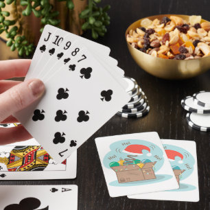 Vakkist met kerstversiering en kersthoed pokerkaarten