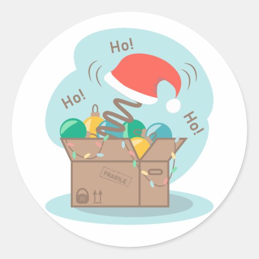 Vakkist met kerstversiering en kersthoed ronde sticker (Voorkant)