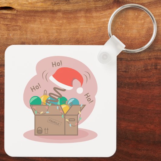 Vakkist met kerstversiering en kersthoed sleutelhanger (Achterkant)