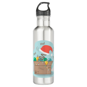 Vakkist met kerstversiering en kersthoed waterfles 