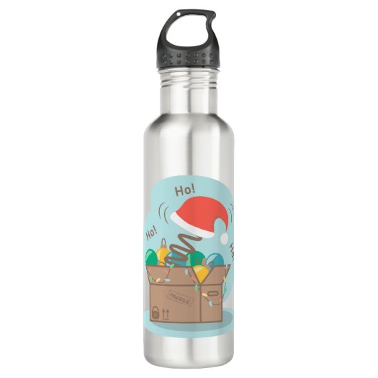 Vakkist met kerstversiering en kersthoed waterfles  (Voorkant)