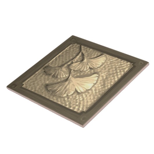 Vakman Gingko Leaf Gouden Keramische Tegel Tegeltje (Zijkant)